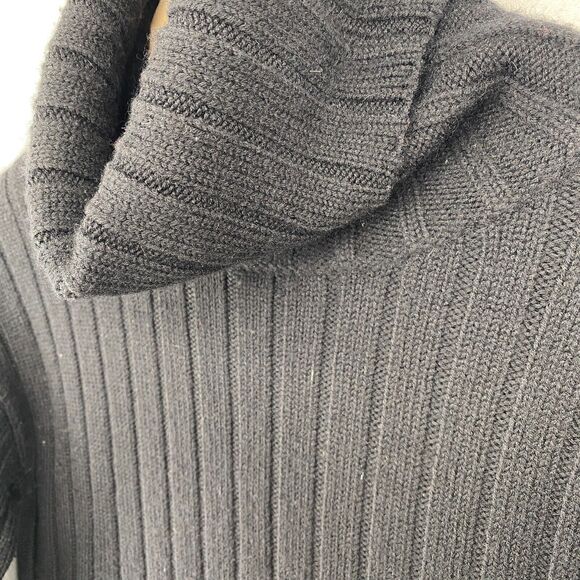 DKNY Sweater Womens M Wool Ribbed Jumper Turtleneck Long Sleeve Pullover Black - Picture 1 of 10